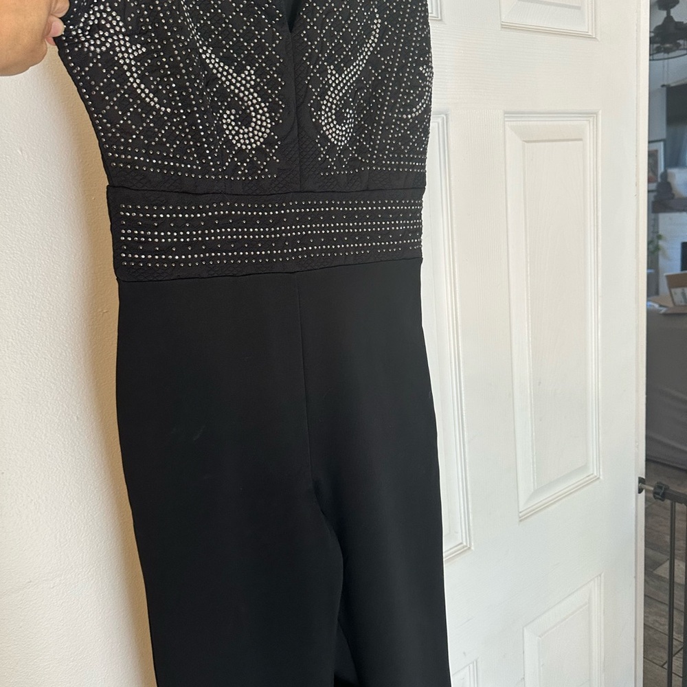 bebe Black Jumpsuit with Silver Embellishments
